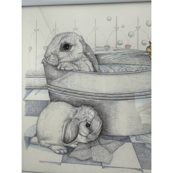 Susan B. Rupp "Hare Spray" 1992 Bunny Bath Print #912/950 Signed 8" x 10" - Picture 4 of 7